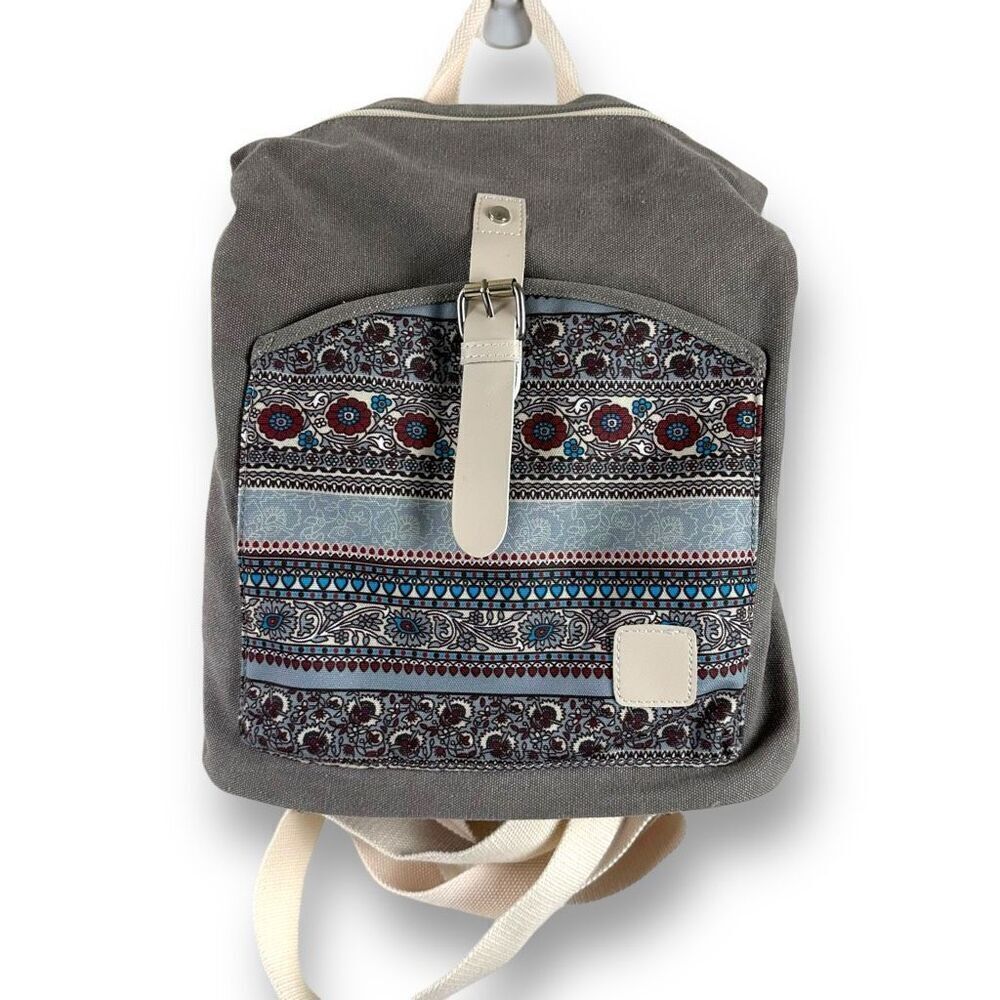 Boutique Boho Paisley Multiway Convertible Backpack‎ Bag & Pouch Gray Multicolor
